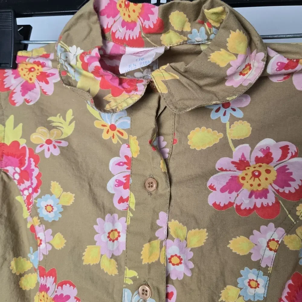 Oilily Girl Sz 116 Floral Button Cotton Short‎ Sleeve Dress